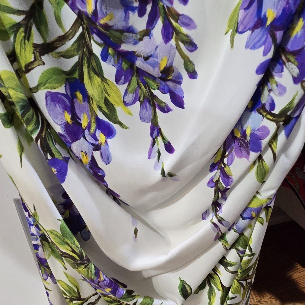 NWT - Dolce & Gabbana Wisteria Ruched Dress in White & Lavender - SIZE 48 - Picture 8 of 15